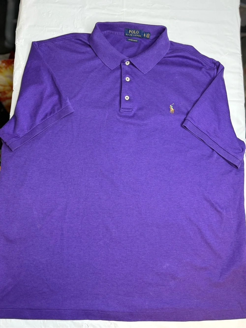 Polo Ralph Lauren Polo Shirt XL Purple Custom Slim Fit Short Sleeve - Picture 5 of 5